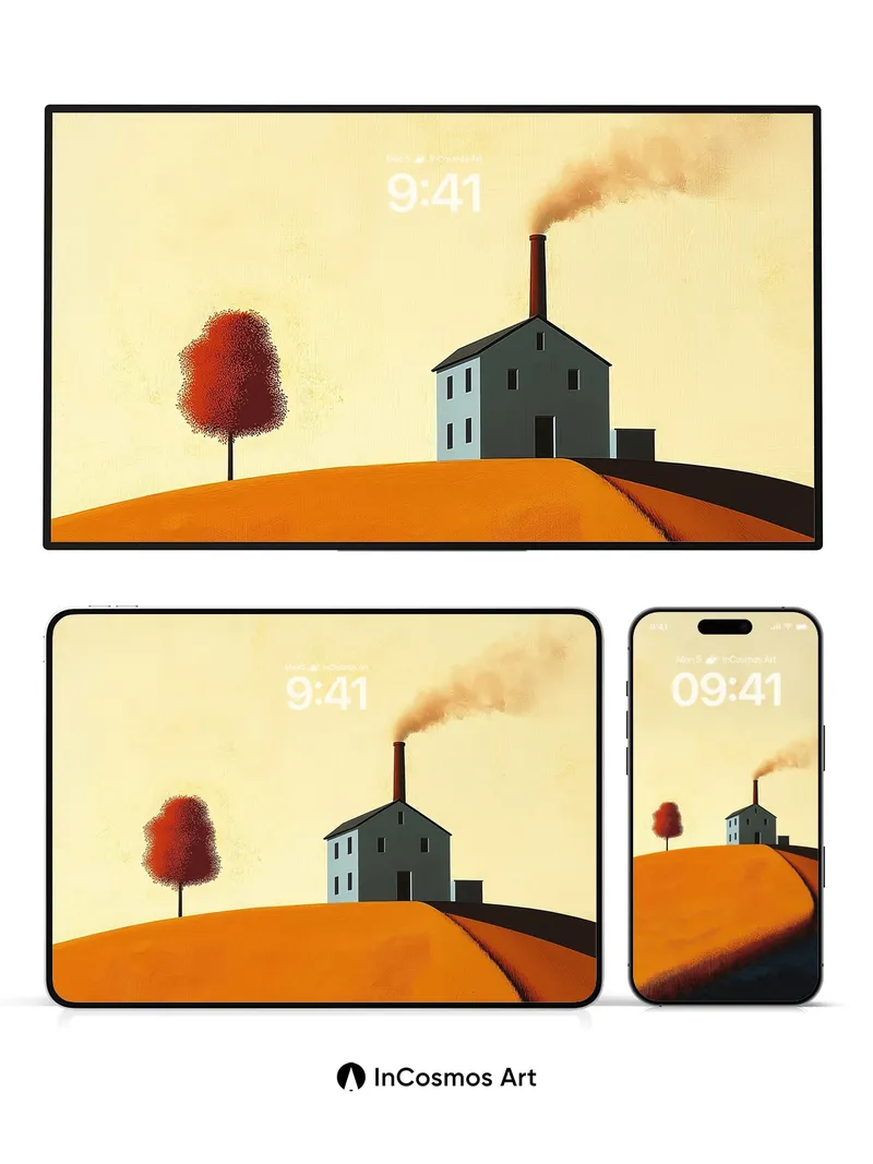 Autumn Hush Wallpaper with Smoldering Chimney