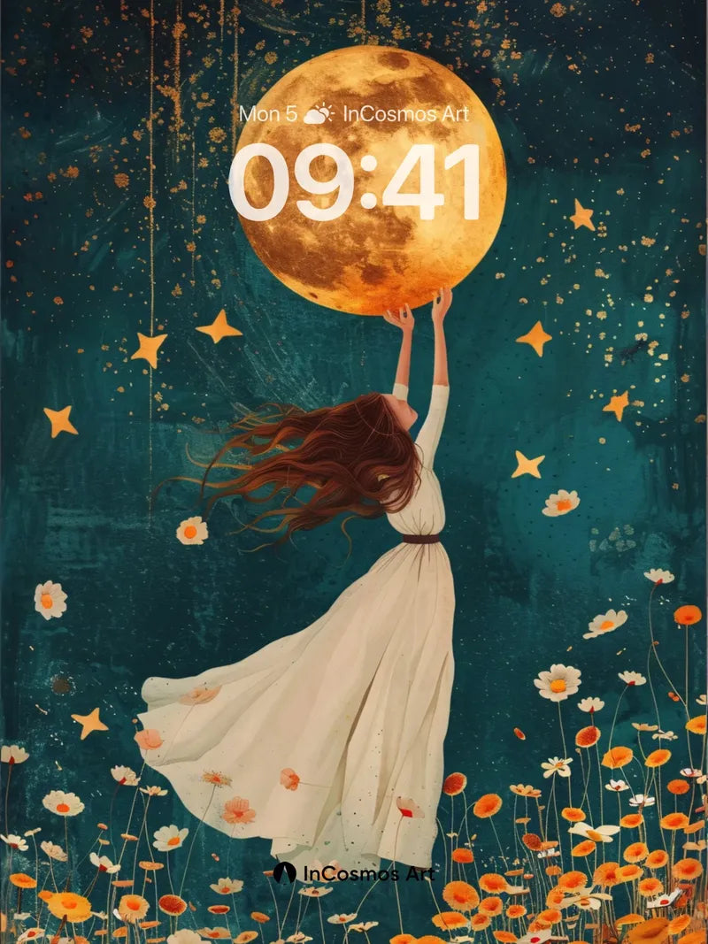 Lunar Drift Wallpaper with Floating Flowers wallpaper for iPhone, iPad & Mac