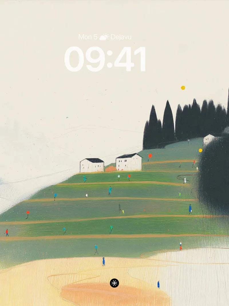 Serene Hillside Village Wallpaper Background Minimalist