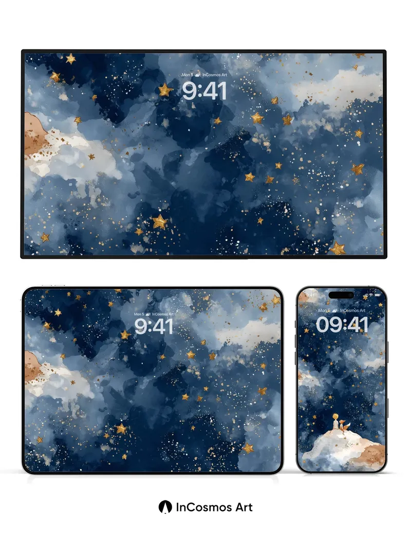 Starry Whispers Wallpaper with Golden Constellations