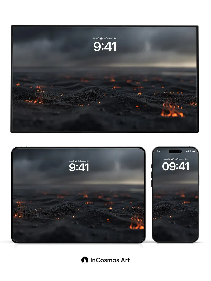 Ember Field Wallpaper with Dark Sky Horizon