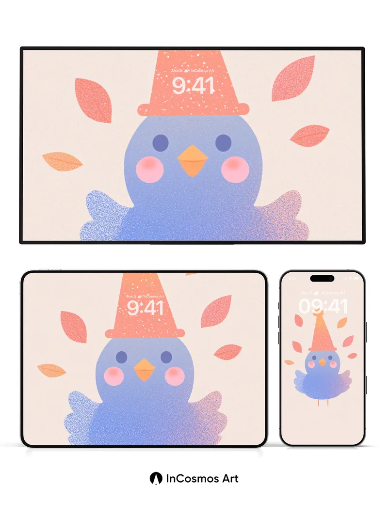 Whimsical Feathered Wallpaper with Autumn Leaves