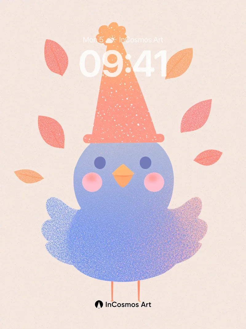 Whimsical Feathered Wallpaper with Autumn Leaves