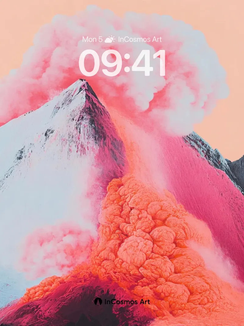 Crimson Eruption Wallpaper with Frozen Peaks