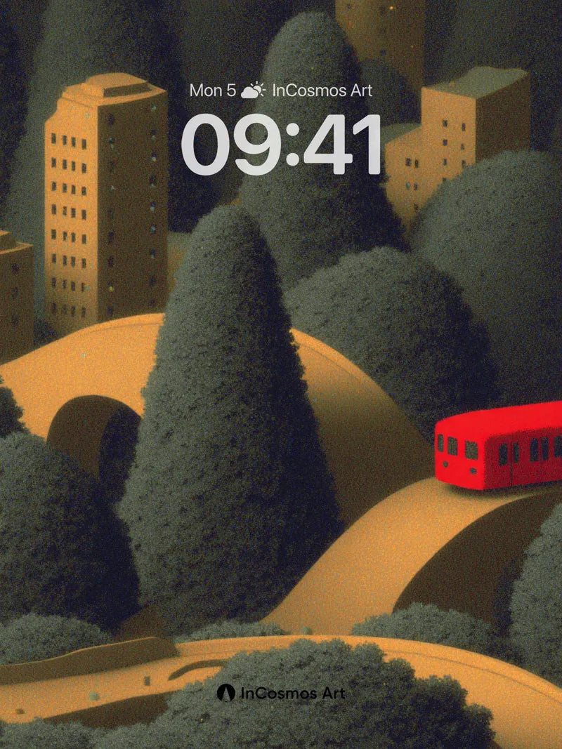 Midnight Forest Wallpaper with Red Bus Path