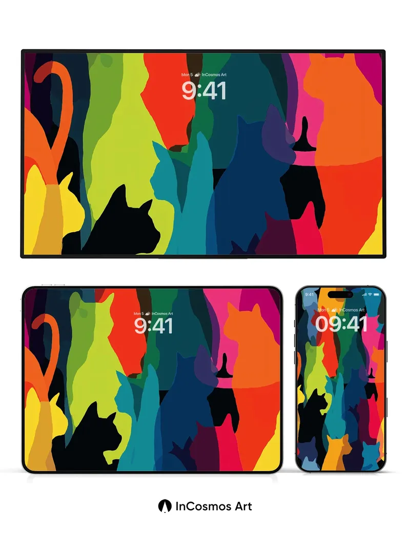 Rainbow Feline Wallpaper with Chromatic Silhouettes