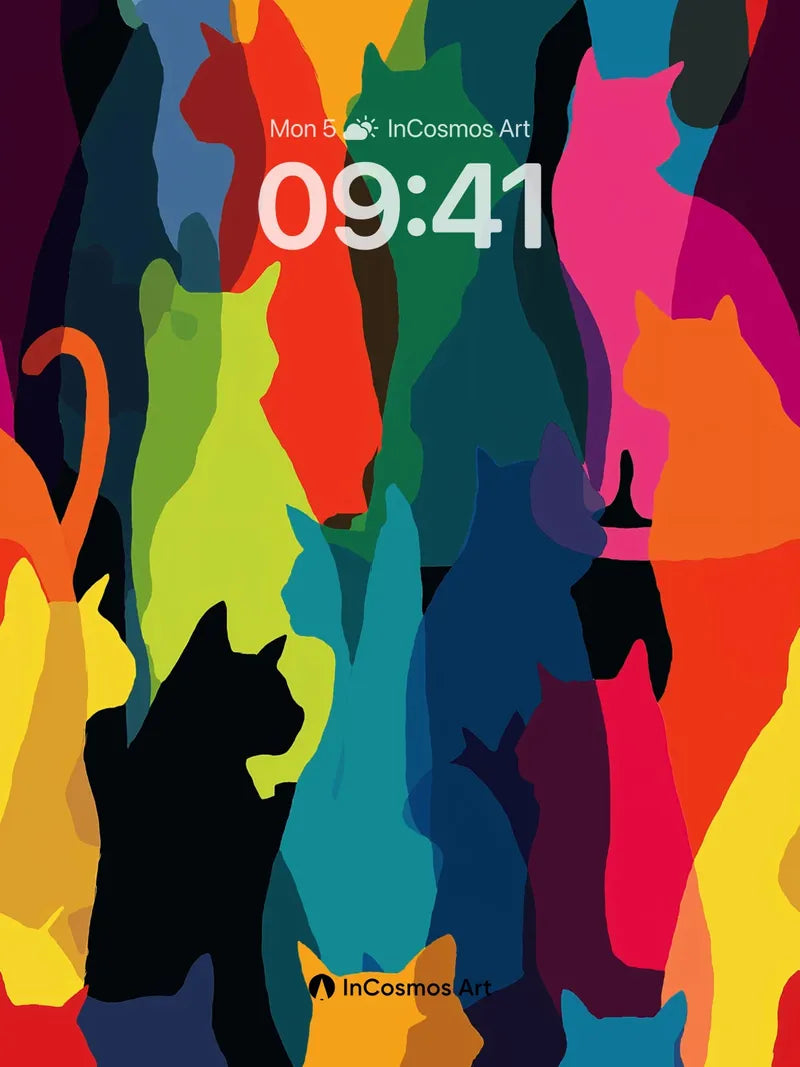 Rainbow Feline Wallpaper with Chromatic Silhouettes