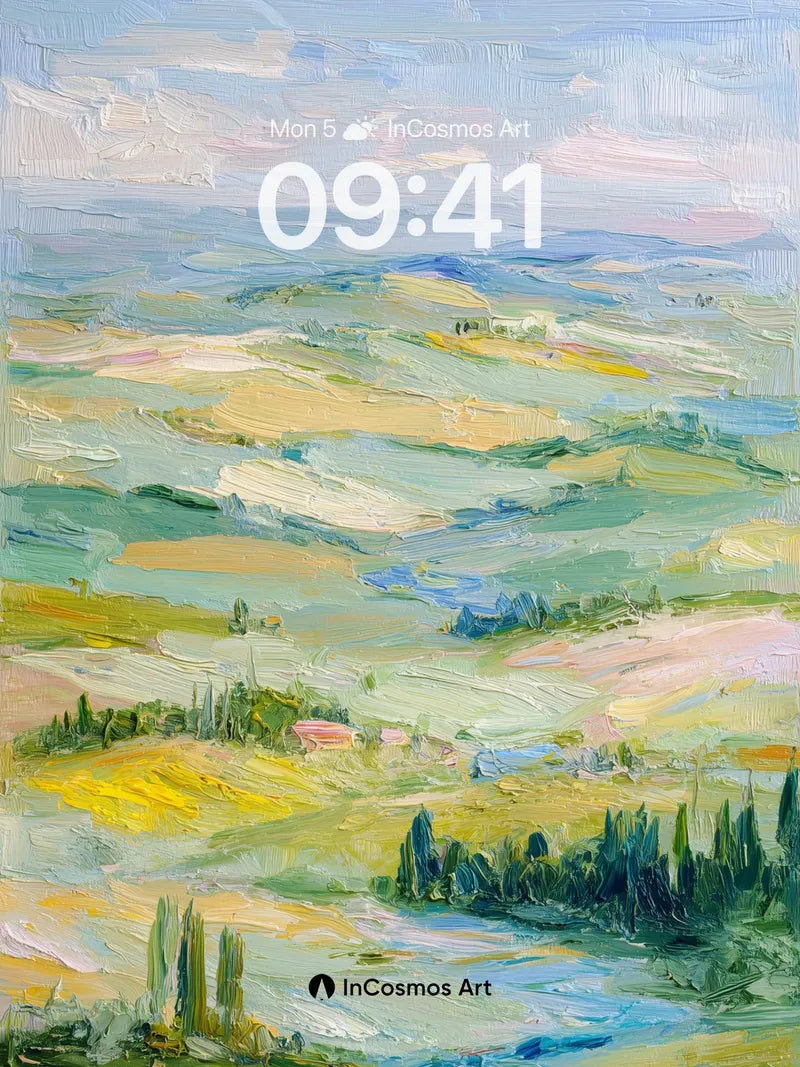 Serenity in Rolling Fields Wallpaper with Impressionist Touch wallpaper for iPhone, iPad & Mac