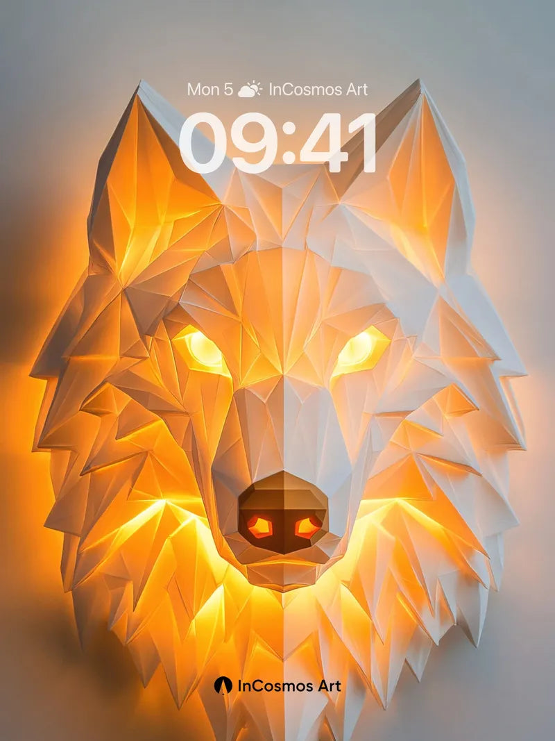 Golden Geometry Wallpaper with Low-Poly Wolf wallpaper for iPhone, iPad & Mac
