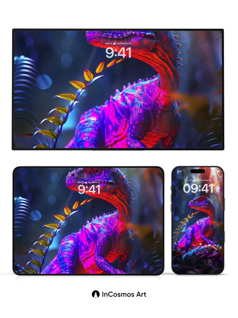 Neon Dino Jungle Wallpaper with Bioluminescent Skin