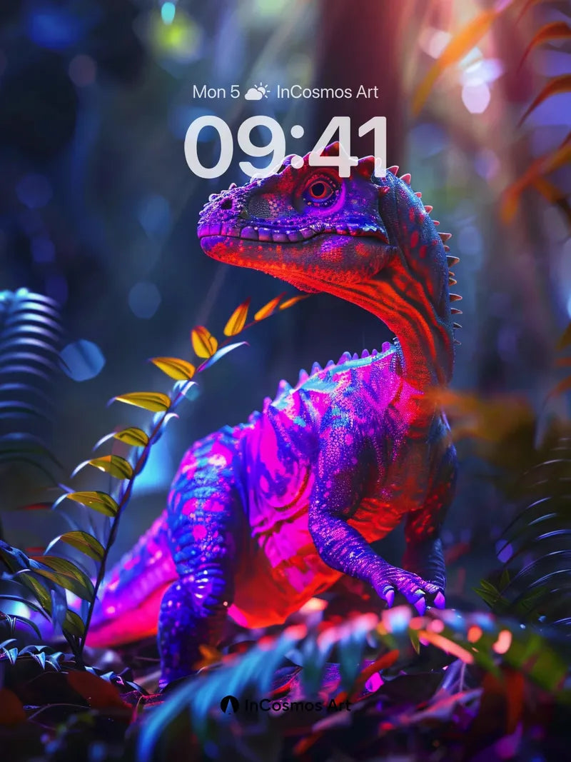 Neon Dino Jungle Wallpaper with Bioluminescent Skin