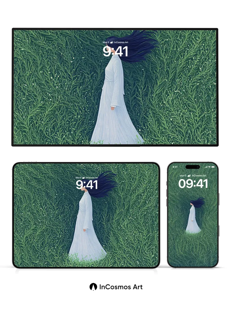 Serenity in Green Wallpaper with Whispering Grass