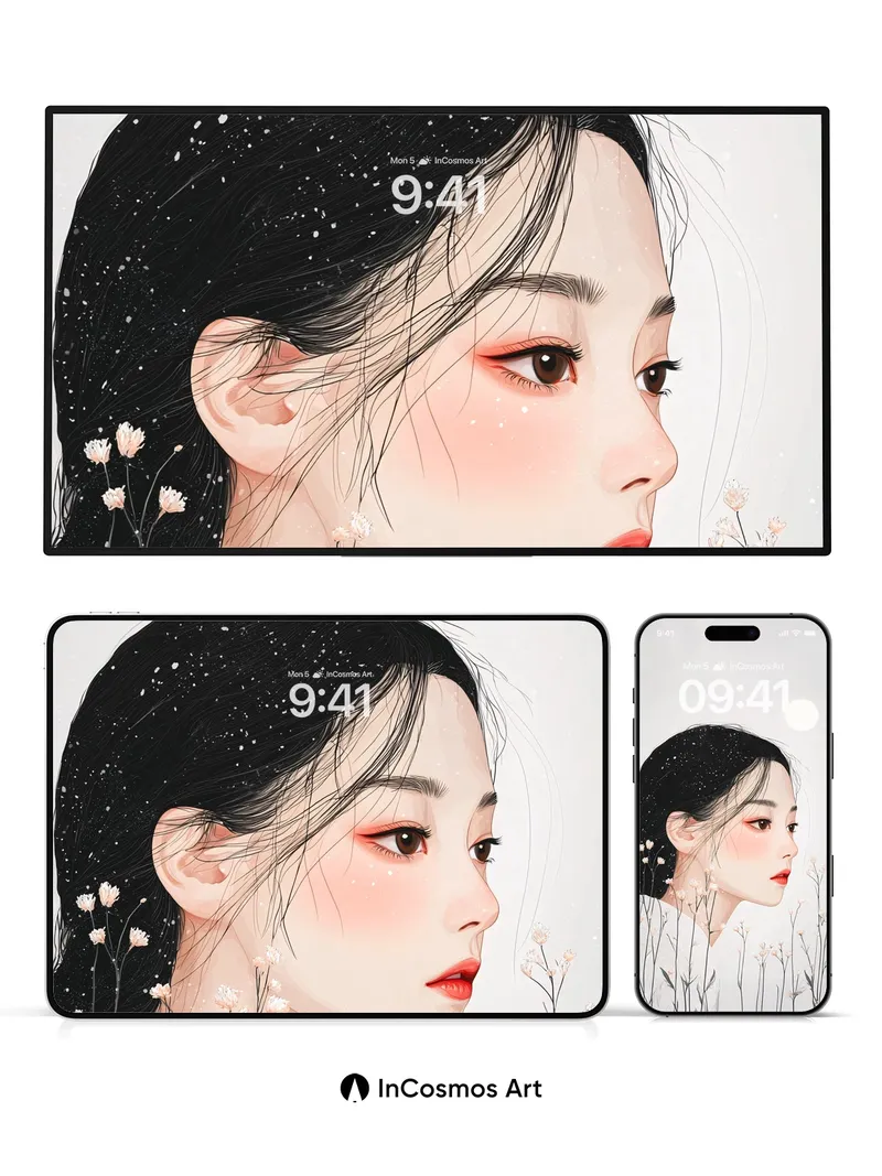 Serene Bloom Wallpaper with Starlit Hair