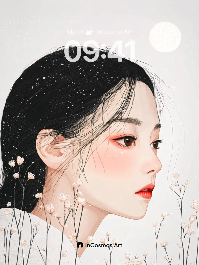 Serene Bloom Wallpaper with Starlit Hair