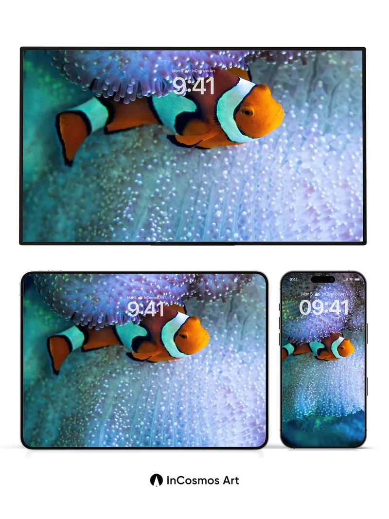 Serene Coral Embrace Wallpaper with Clownfish Whispers