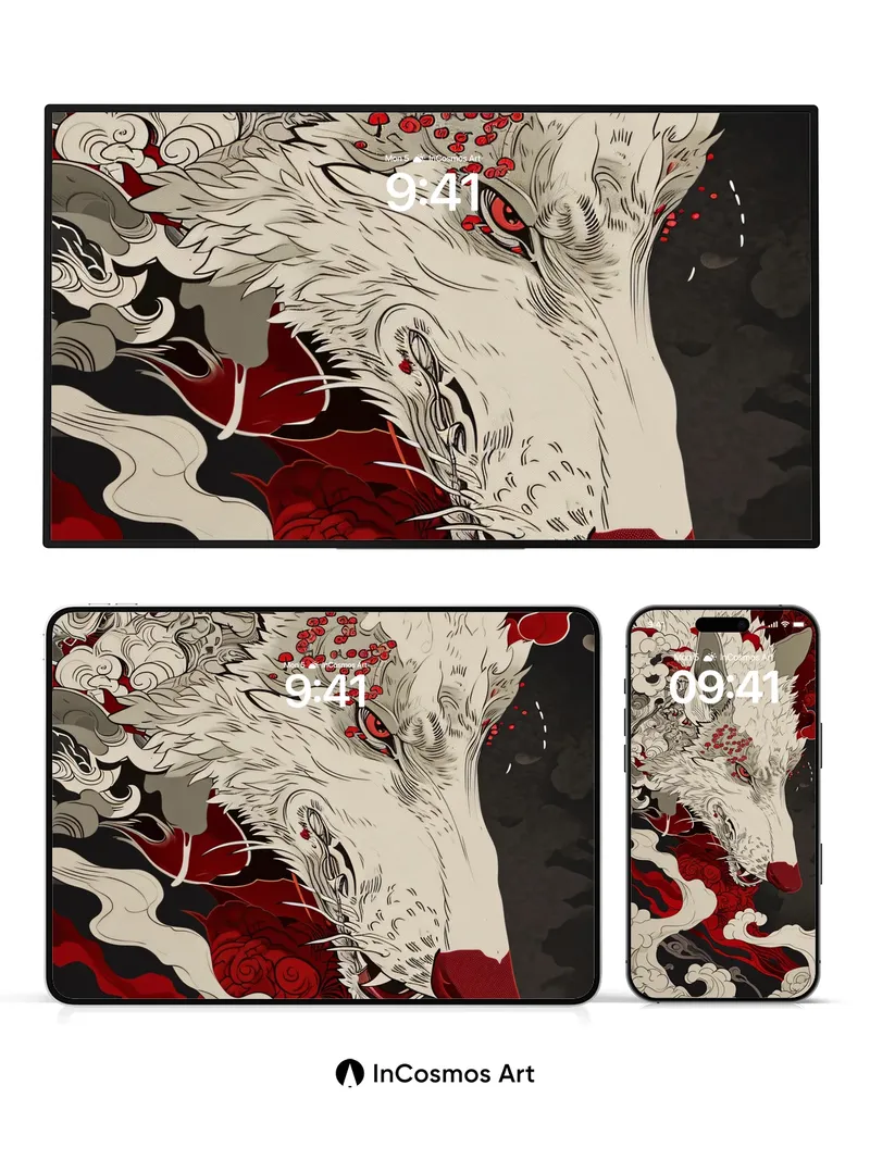Frostfire Wolf Wallpaper with Crimson Veins