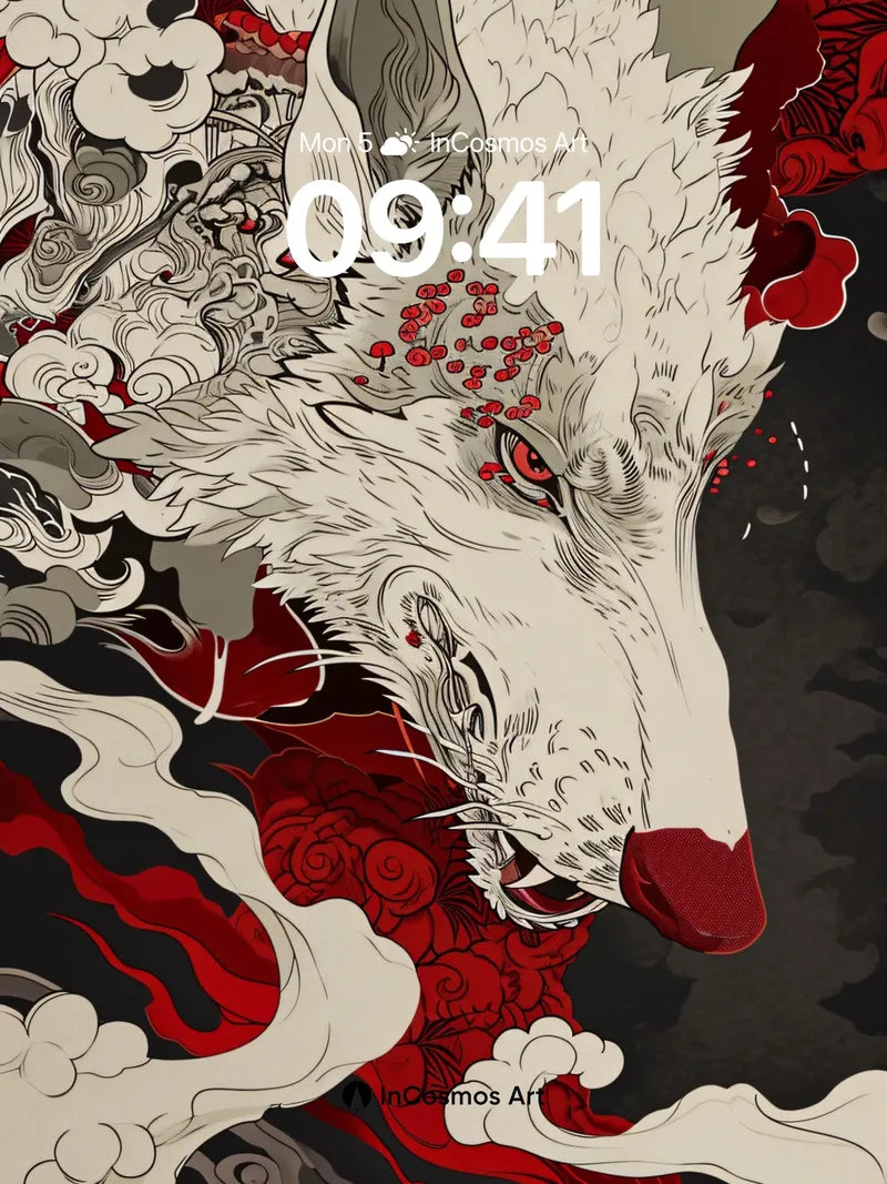 Frostfire Wolf Wallpaper with Crimson Veins wallpaper for iPhone, iPad & Mac