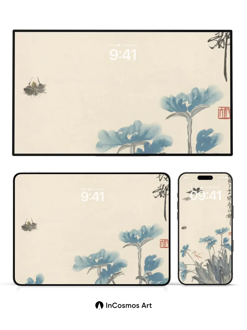 Serene Ink Garden Wallpaper with Fluttering Wings