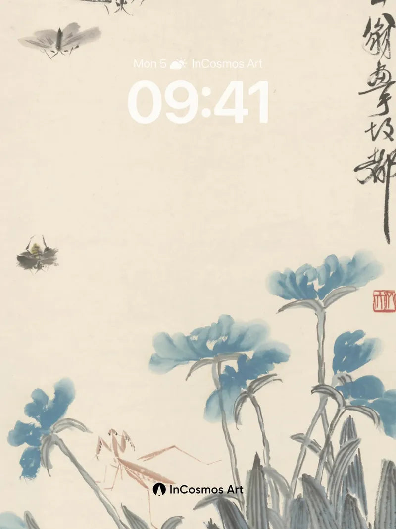 Serene Ink Garden Wallpaper with Fluttering Wings