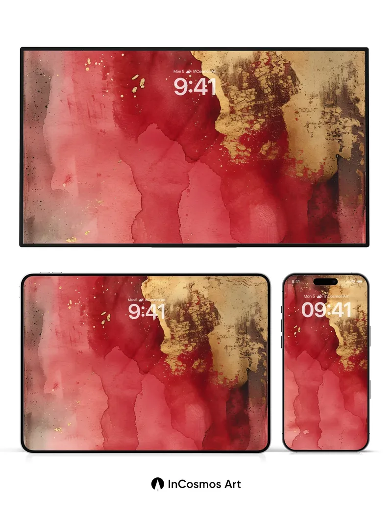 Crimson Veil Wallpaper with Golden Fractures