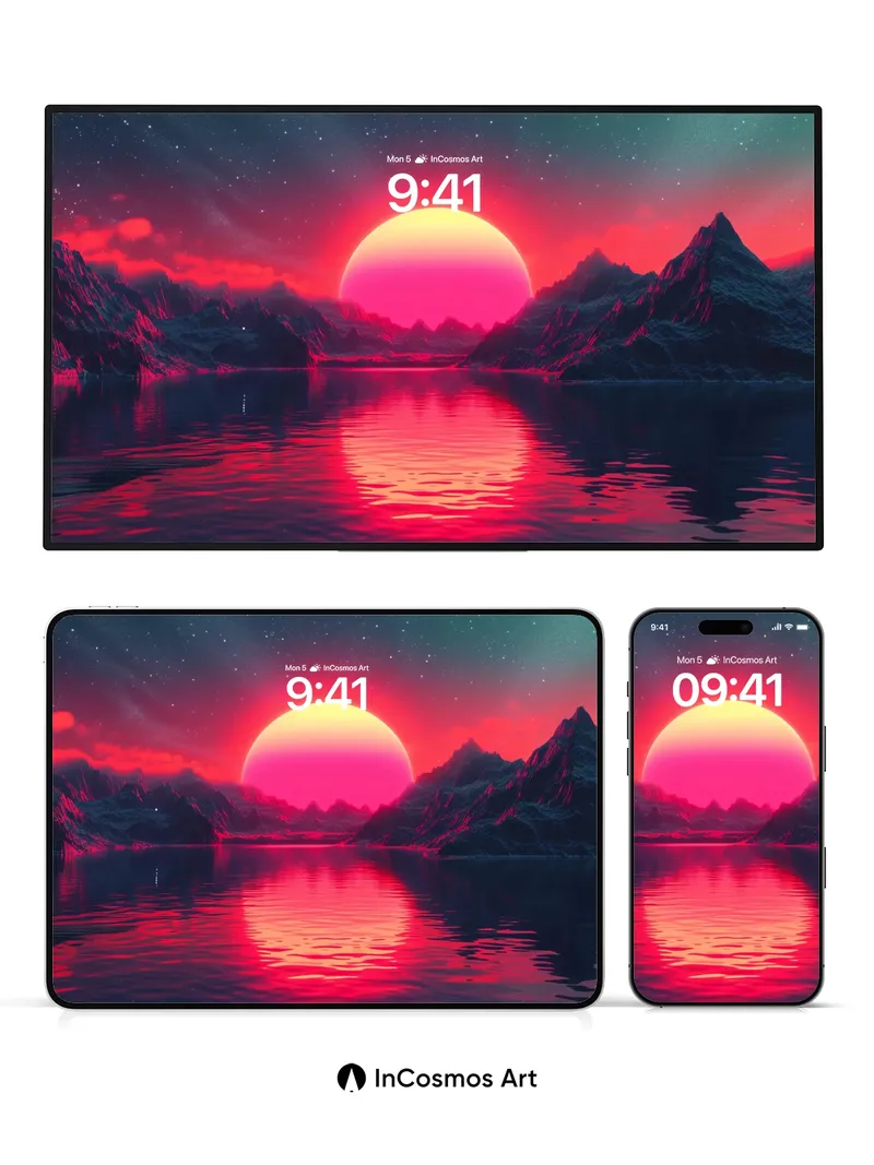 Crimson Horizon Wallpaper with Nebula Reflection