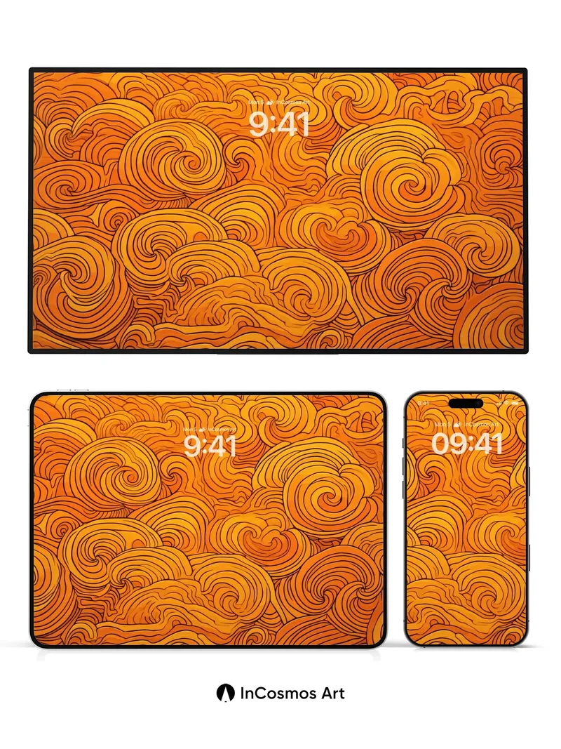 Fiery Spiral Wallpaper with Golden Whirls