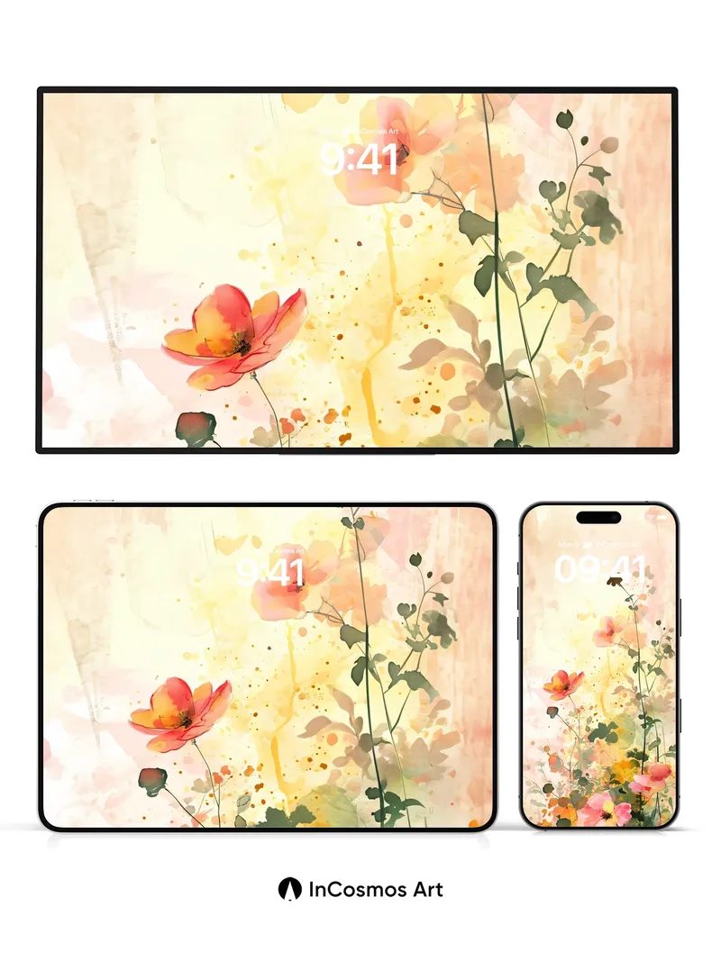 Golden Hush Wallpaper with Floating Petals