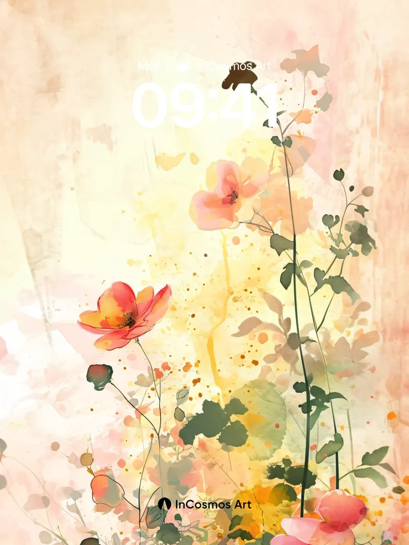 Golden Hush Wallpaper with Floating Petals