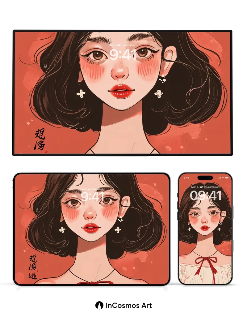 Crimson Whisper Wallpaper with Floral Earrings