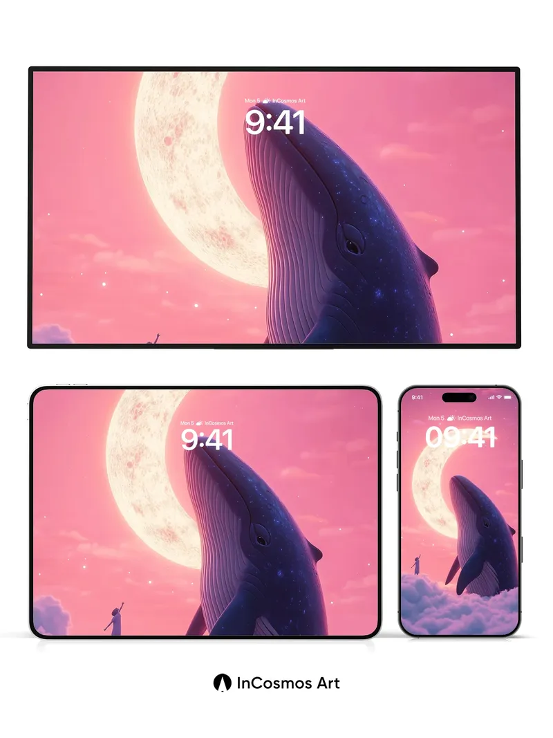 Whispering Moon Whale Wallpaper with Cloud Canopy