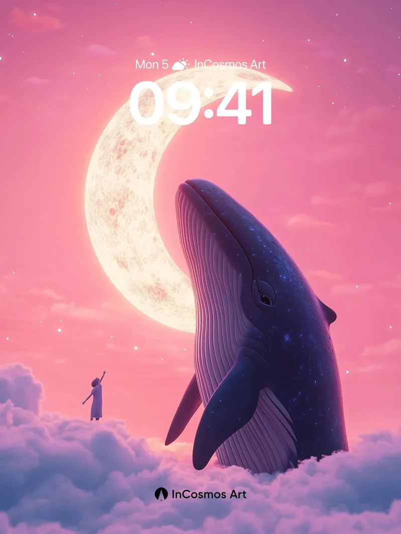Whispering Moon Whale Wallpaper with Cloud Canopy
