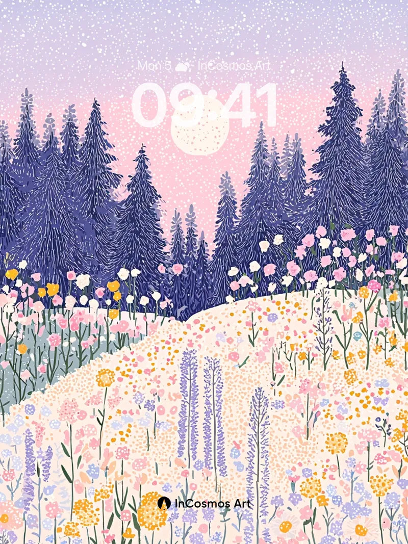 Luminous Meadow Wallpaper with Starlit Canopy