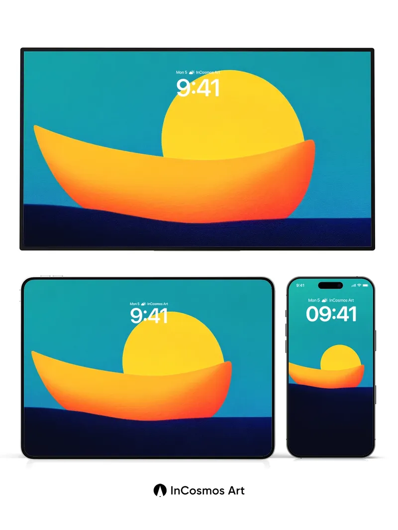 Serenity Sunset Wallpaper with Golden Canoe