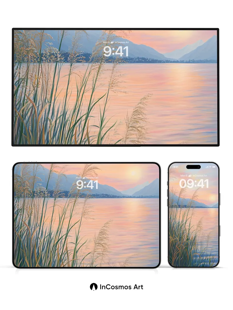 Serenity Reeds Wallpaper with Sunset Hues