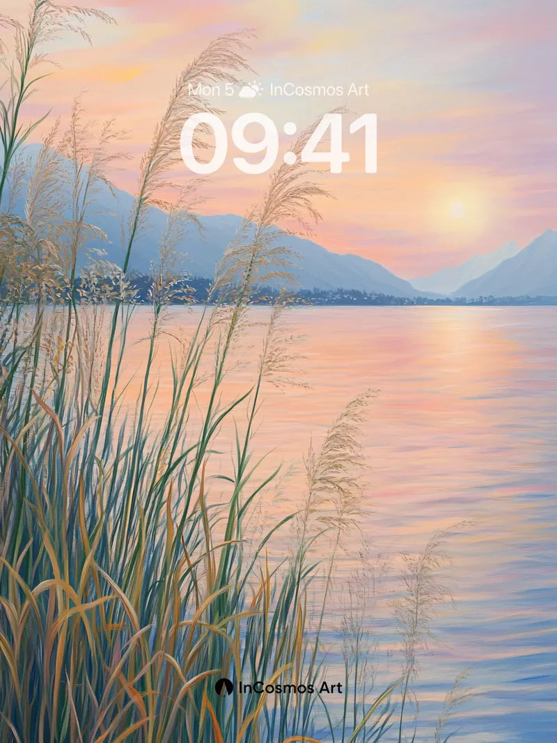Serenity Reeds Wallpaper with Sunset Hues