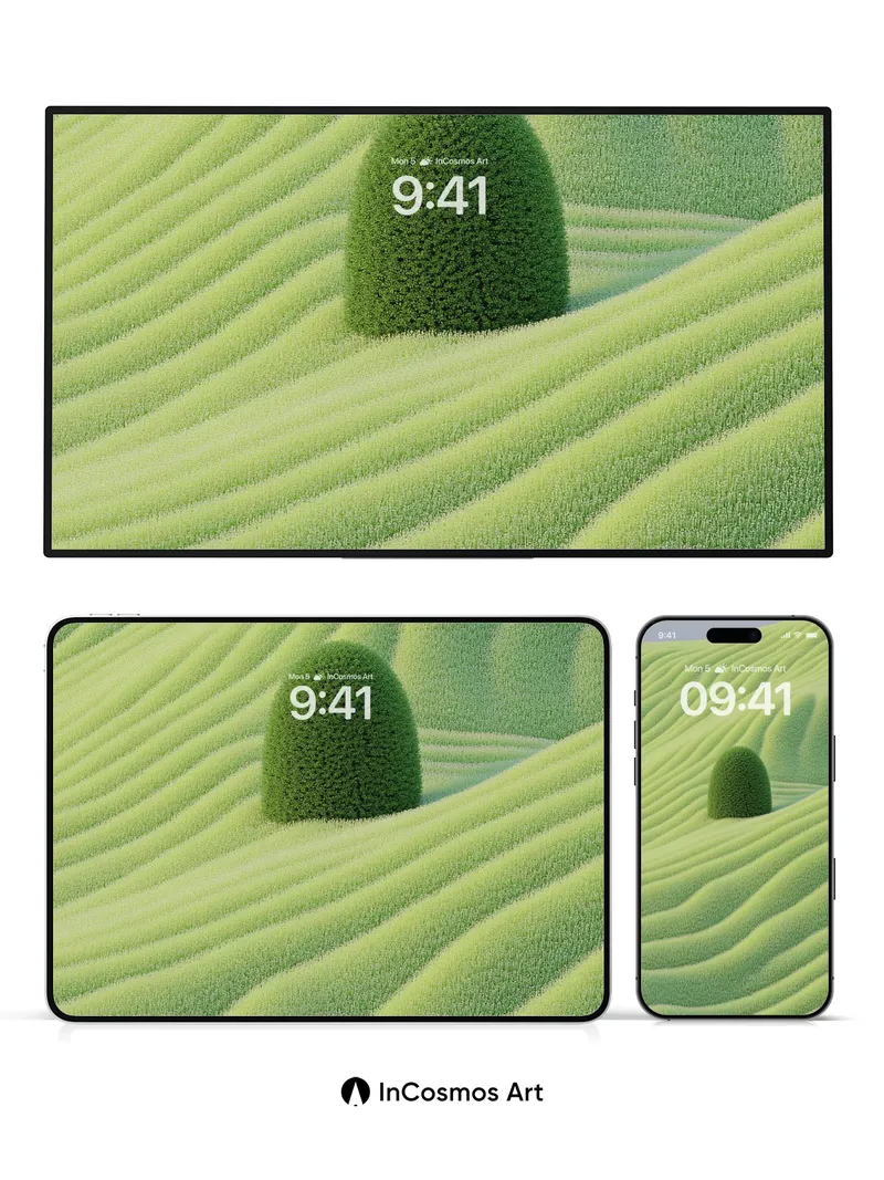 Serenity Wave Wallpaper with Solitary Bush