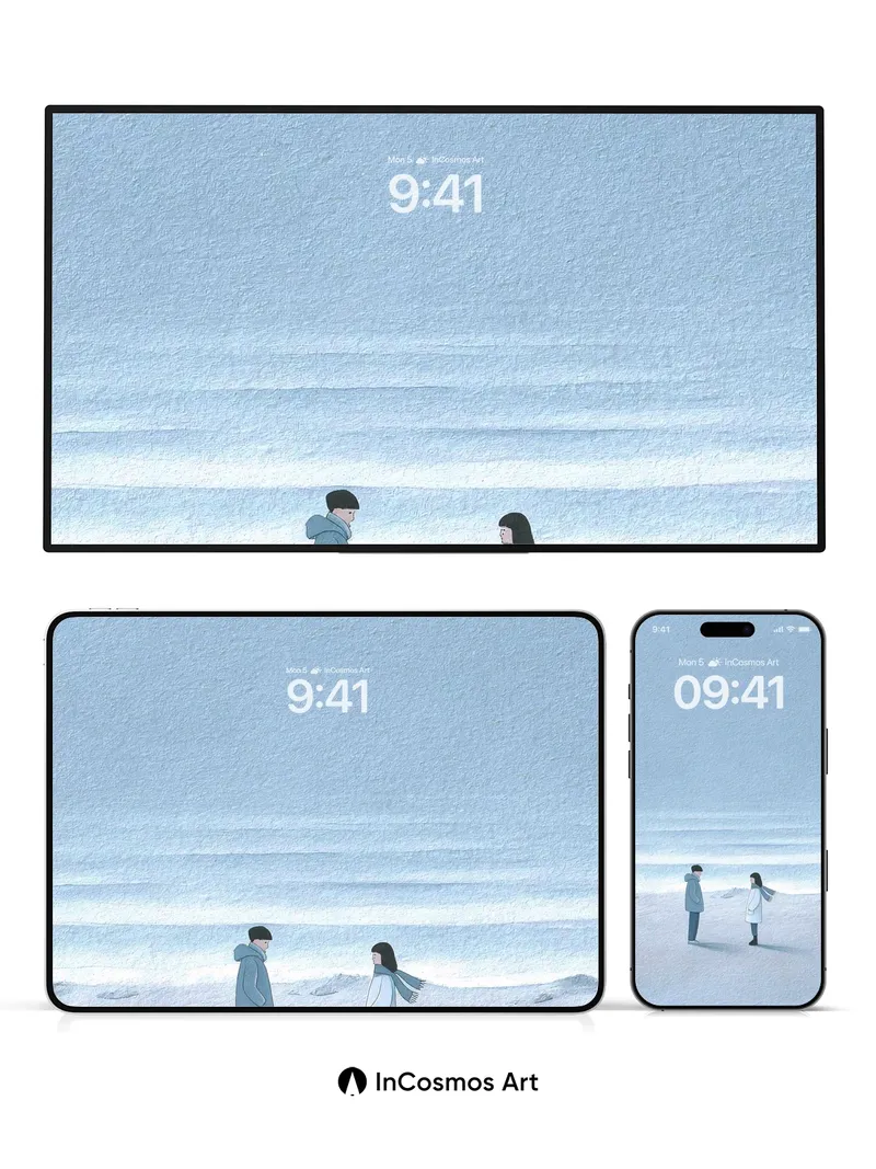 Silent Snowscape Wallpaper with Distant Figures wallpaper for iPhone, iPad & Mac