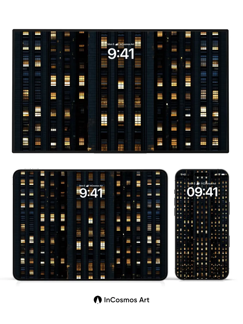 Nocturnal Grid Wallpaper with Warm Light Veins