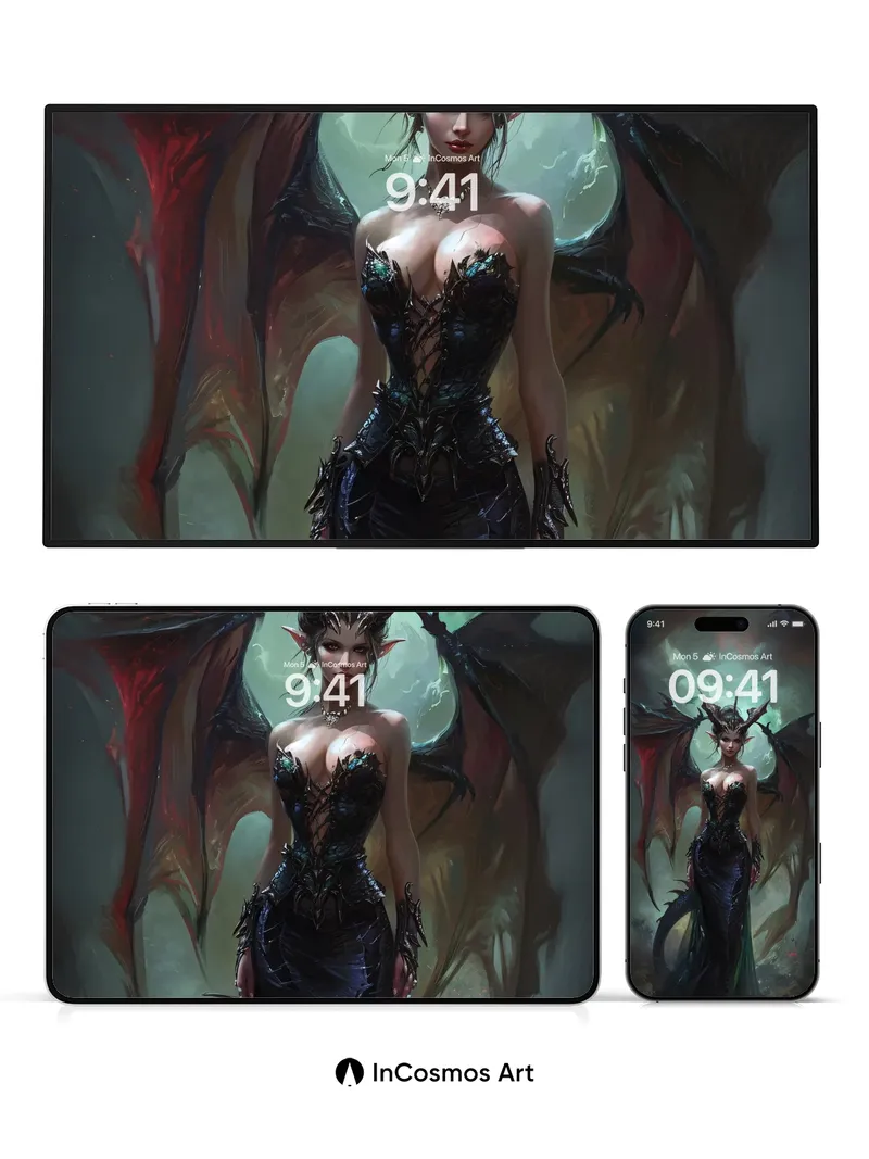 Shadowed Seraph Wallpaper with Crimson Wings