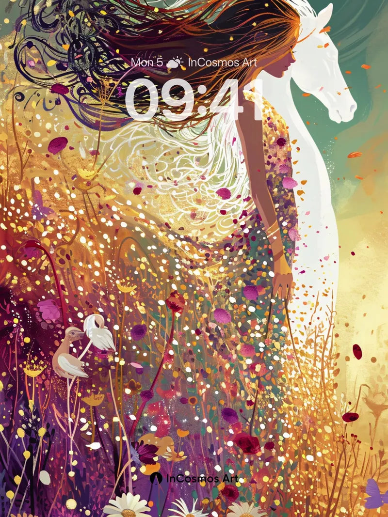 Whispering Bloom Wallpaper with Floating Horses