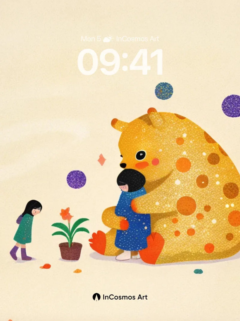 Whimsical Hug Wallpaper with Polka-Dot Bear wallpaper for iPhone, iPad & Mac