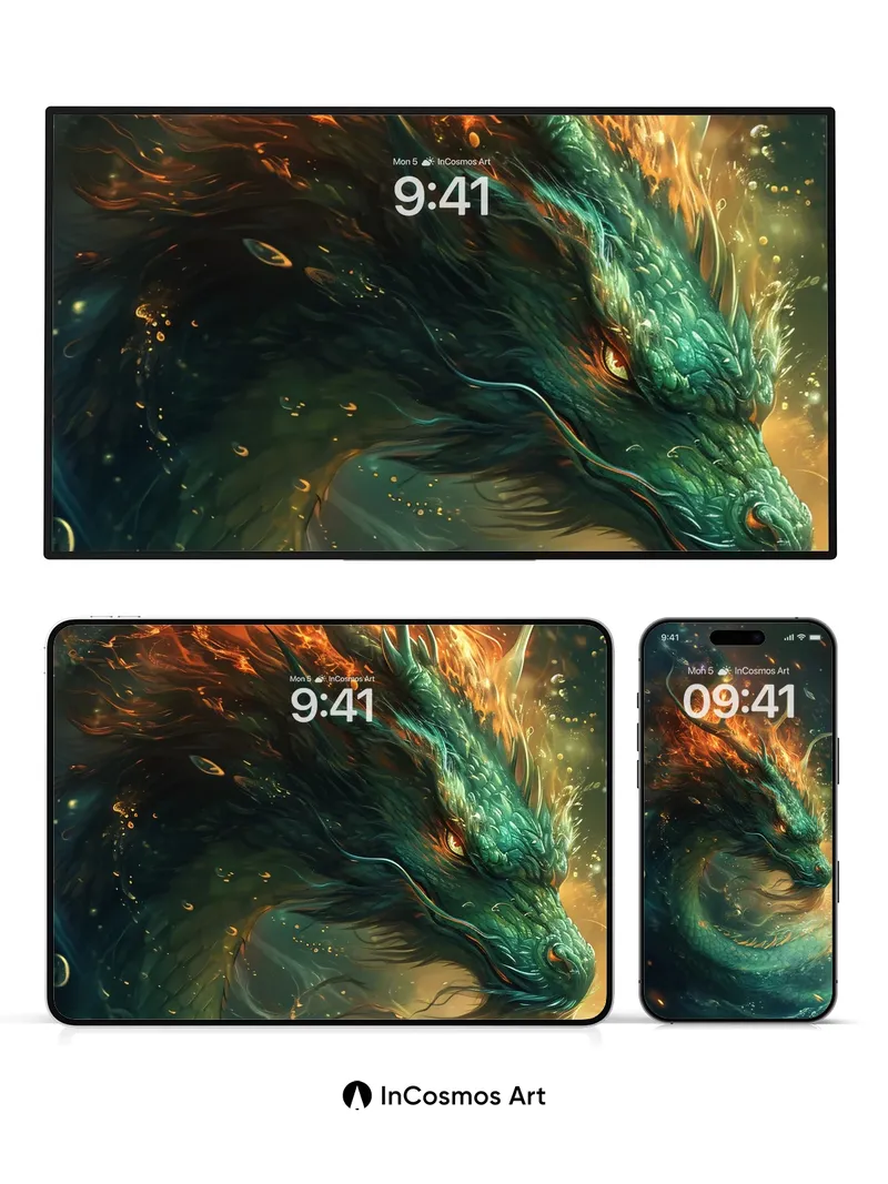 Cosmic Ember Dragon Wallpaper with Celestial Flames