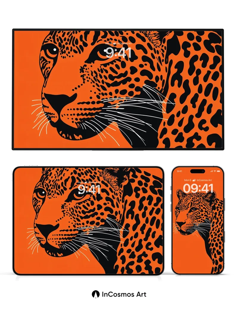 Bold Orange Leopard Wallpaper with Stark Contrast