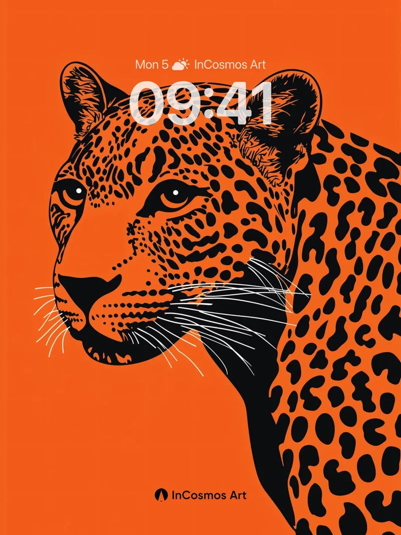 Bold Orange Leopard Wallpaper with Stark Contrast