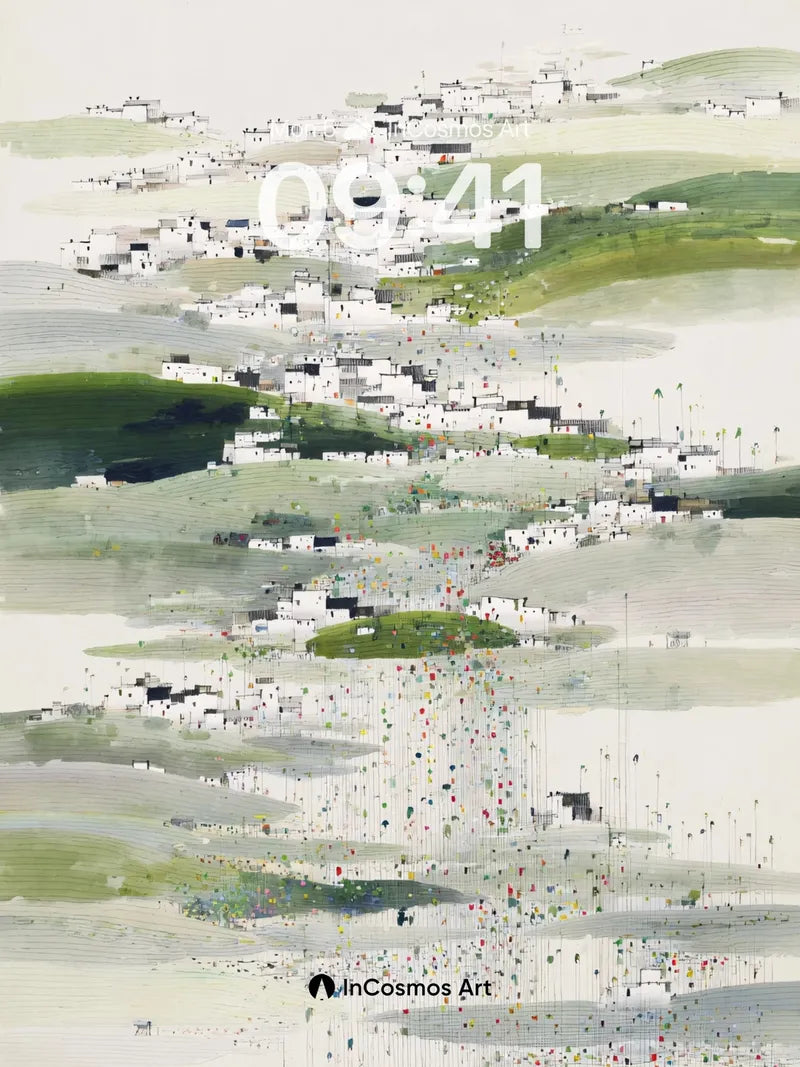 Serene Village Landscape Wallpaper with Subtle Details wallpaper for iPhone, iPad & Mac