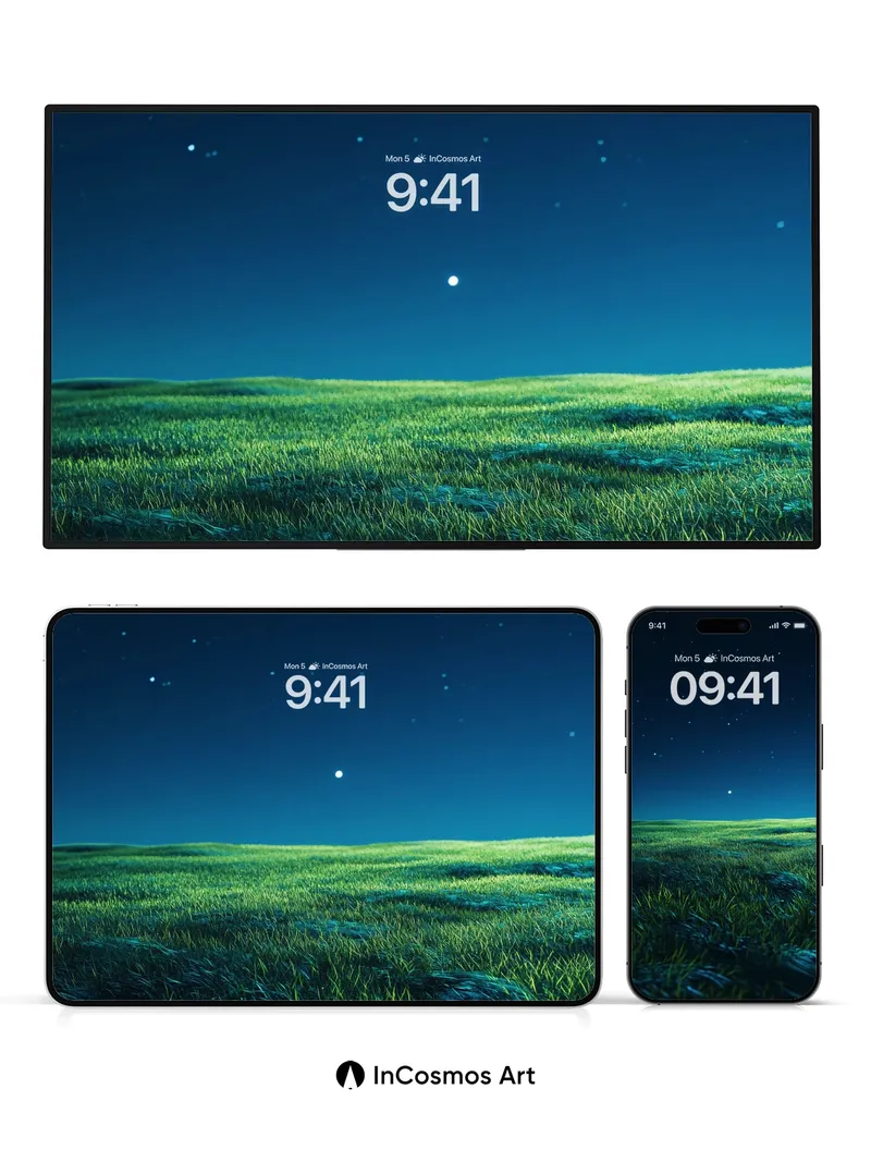 Serenity Field Wallpaper with Starlit Horizon