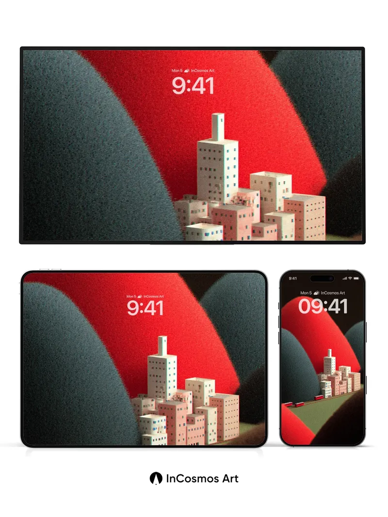 Velvet Valley Wallpaper with Miniature City