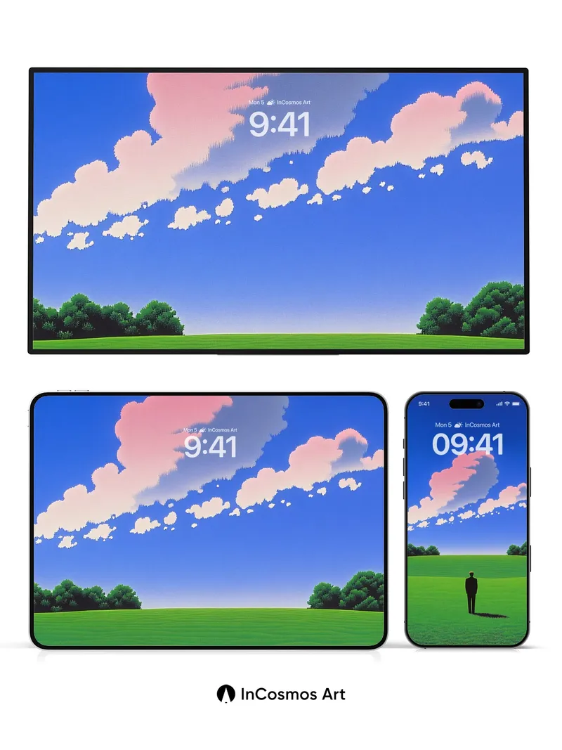 Silhouetted Solitude Wallpaper with Pink Cloud Canopy