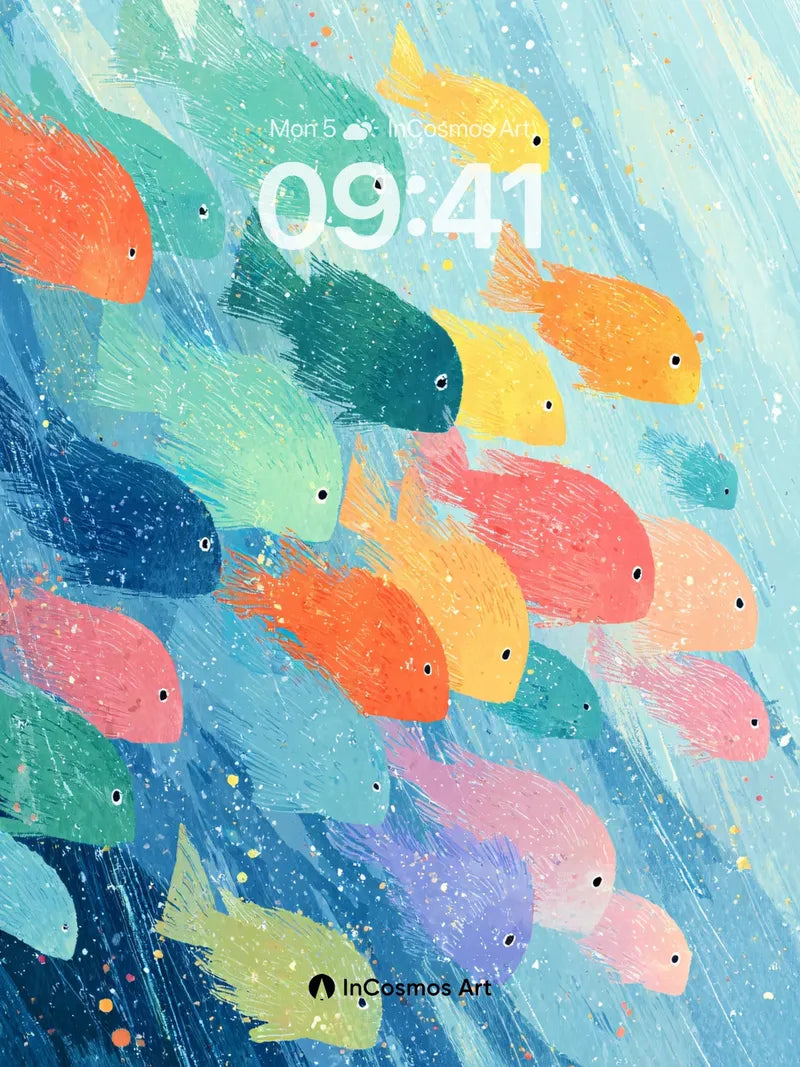 Whimsical Current Wallpaper with Brushstroke Fish wallpaper for iPhone, iPad & Mac