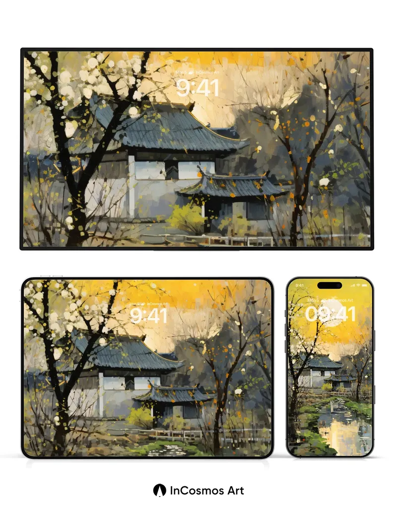 Golden Reverie Wallpaper with Moonlit Reflections